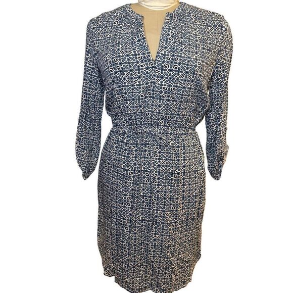 LOFT Dresses & Skirts - LOFT Geometric Print Dress Roll Tab Slvs Set In Waist Sz. S Cool Breathable Ligh